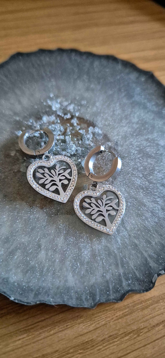Tree of Life Heart Drop Earrings
