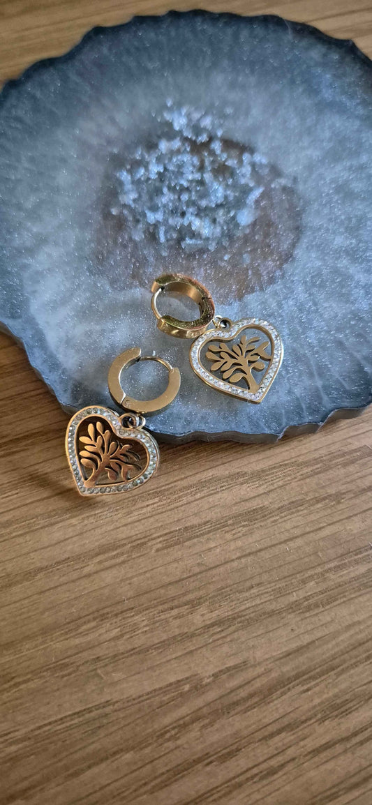Tree Of Life Heart Drop Earrings